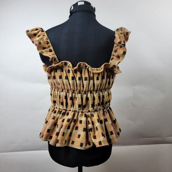 Anthropologie Eva Franco Smocked Peplum Top Size L - Picture 5 of 9